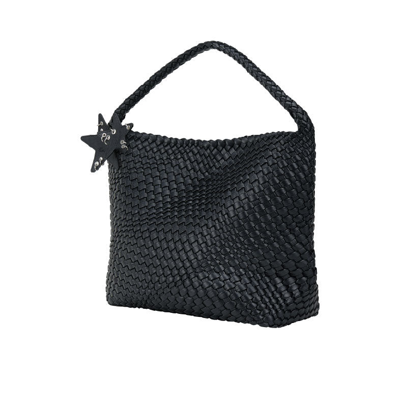 Women's Champagne Cowhide Woven Large Capacity Commuter Tote Bags