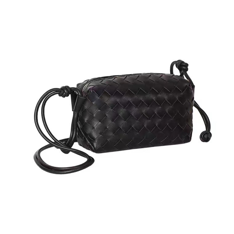Women's Genuine Leather Cowhide Woven Lunch Box Shoulder Bags