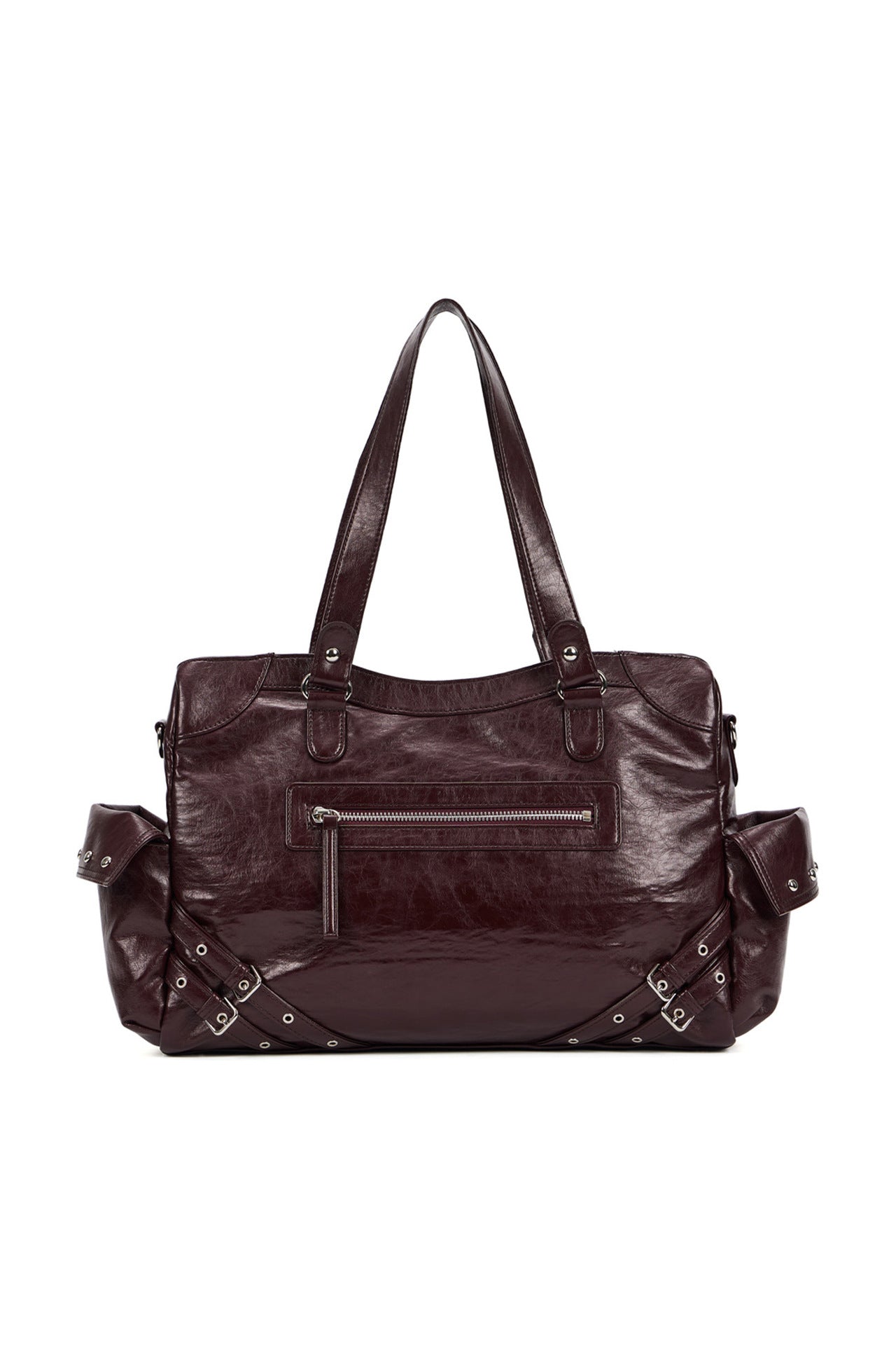Women's Niche Motorcycle Large Drawstring Pocket Studded Tote Bags