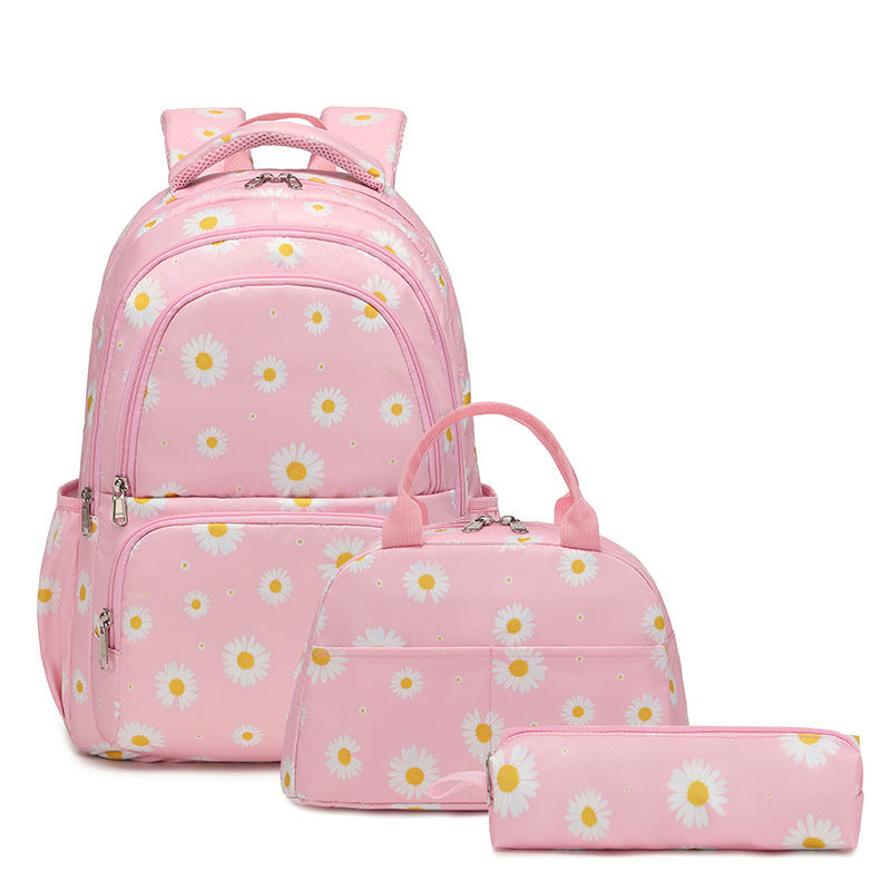 Fresh Daisy Print Primary Female Three-piece Middle School Students' Schoolbags