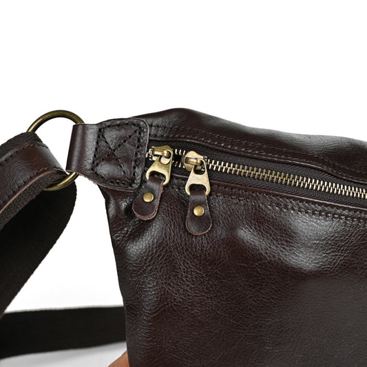 Men's Ancient Hipster Retro Vegetable Tanned Leather Genuine Men's Chest Bags
