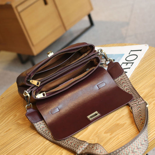 Women's Tanning Leather Single Wide Strap Ribbon Commuter Shoulder Bags