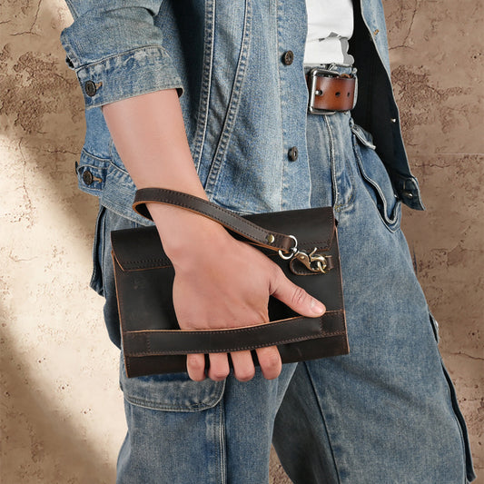 Horse Leather Clutch Large Capacity Vintage First Layer Men's Handbags