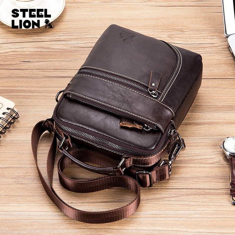 Men's Wax Skin First Layer Leather Vertical Handbags