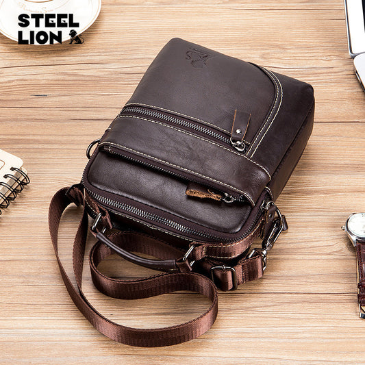 Men's Wax Skin First Layer Leather Vertical Handbags
