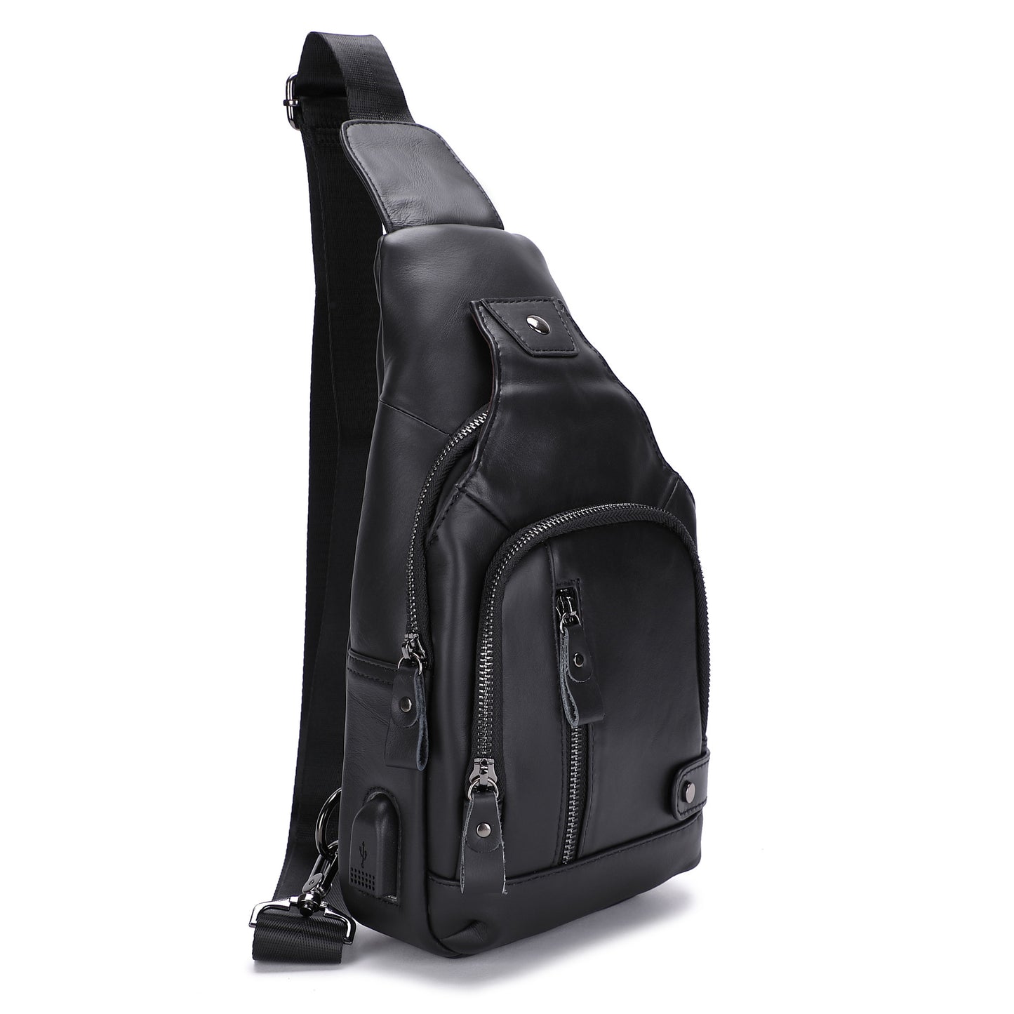 Men's Innovative Leather Convenient Charging Slanted Men's Chest Bags