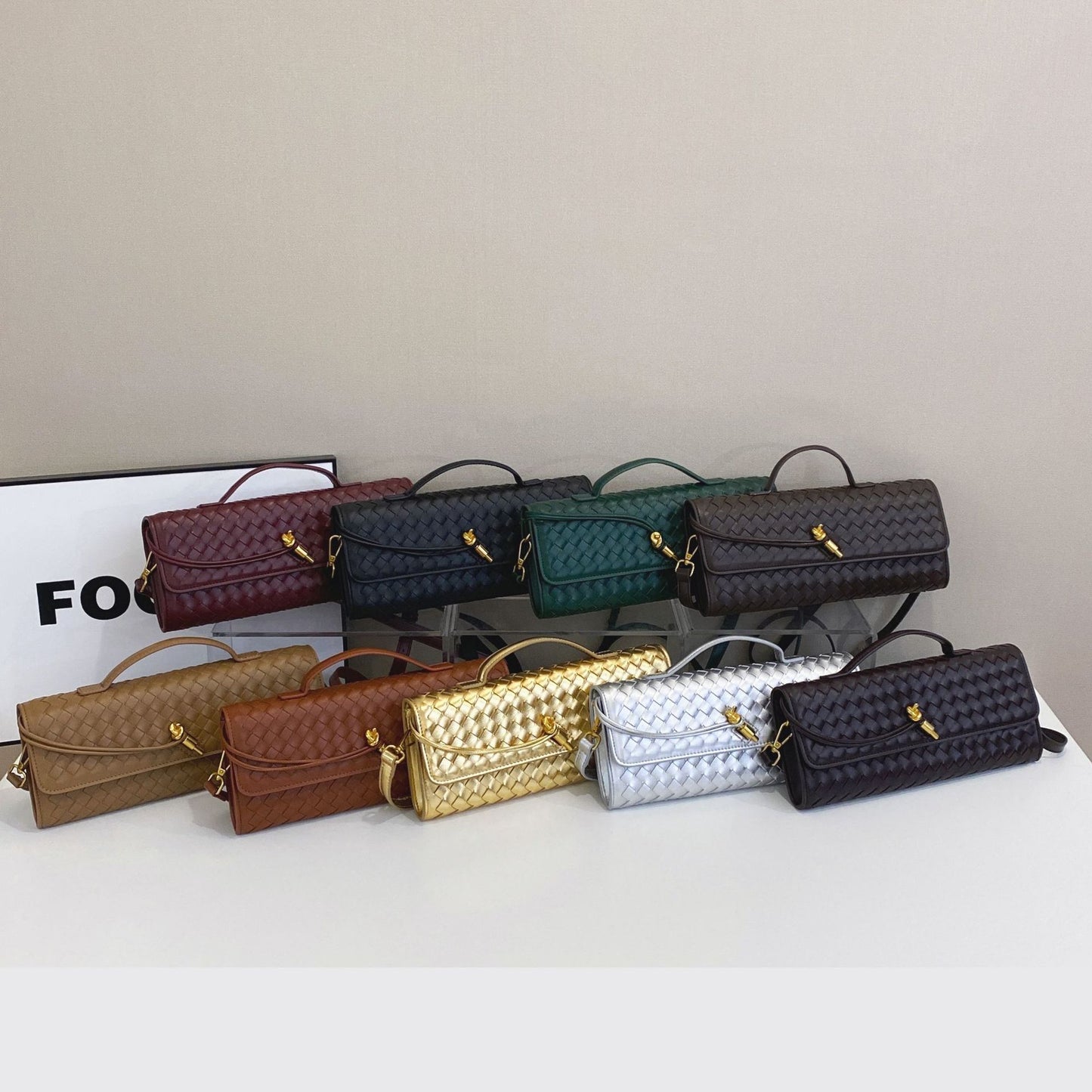 Hand-woven Soft Leather Dinner Baguette File Crossbody Bags