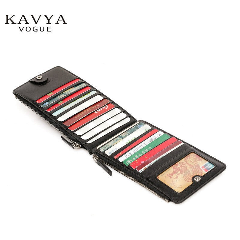 Men's Order Long Genuine Leather Clamp Double Zipper Card Holder