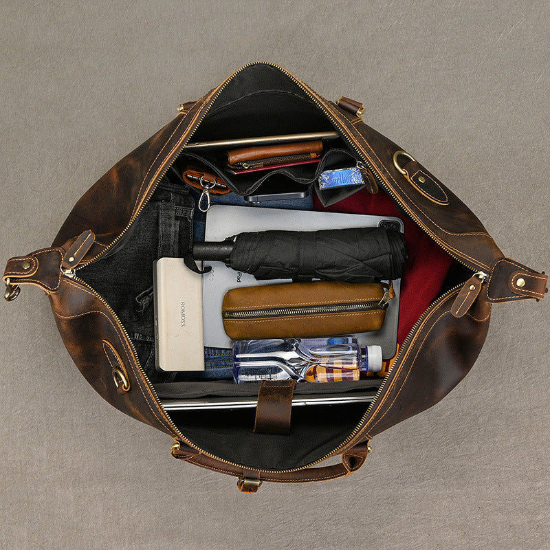 Men's Large Capacity Leather Crazy Horse Expandable Travel Bags