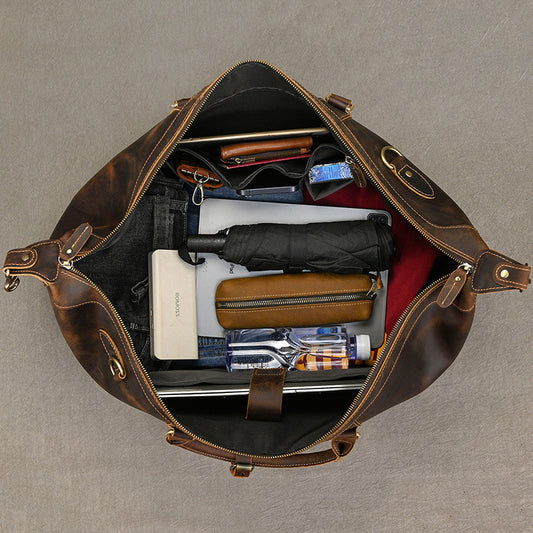 Men's Large Capacity Leather Crazy Horse Expandable Travel Bags