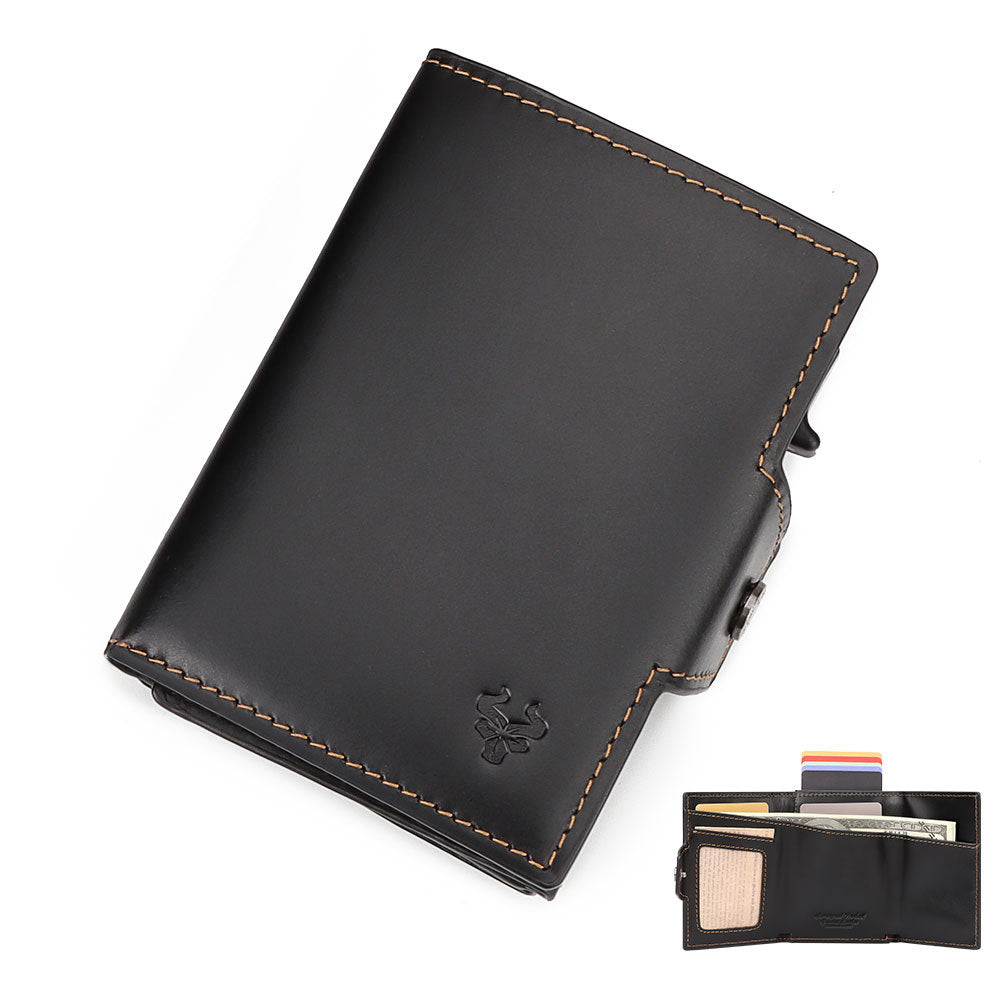 Oil Wax Crazy Horse Leather Pocket Automatic Card Holder