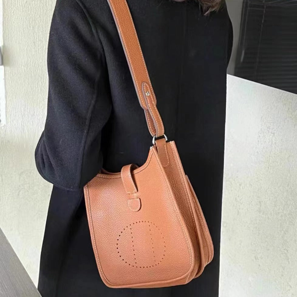 Women's First Layer Cowhide Genuine Leather Lychee Bucket Bags