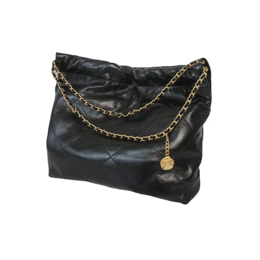Layer Cowhide Classic Style Garbage Rhombus Chain Large Capacity Bags