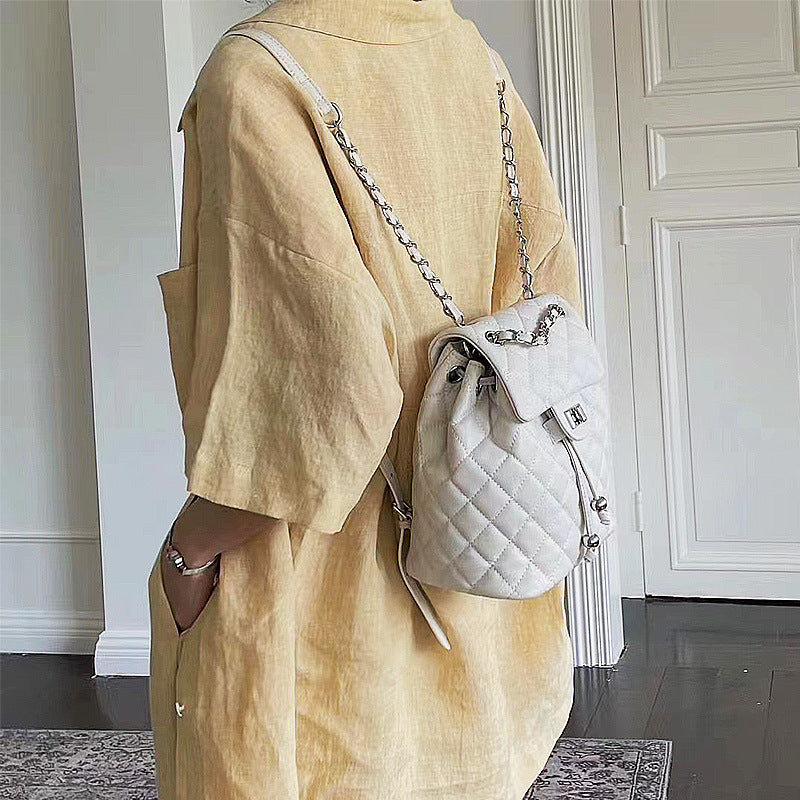 Women's Fashionable Diamond Pattern Mini Cowhide Classic Backpacks