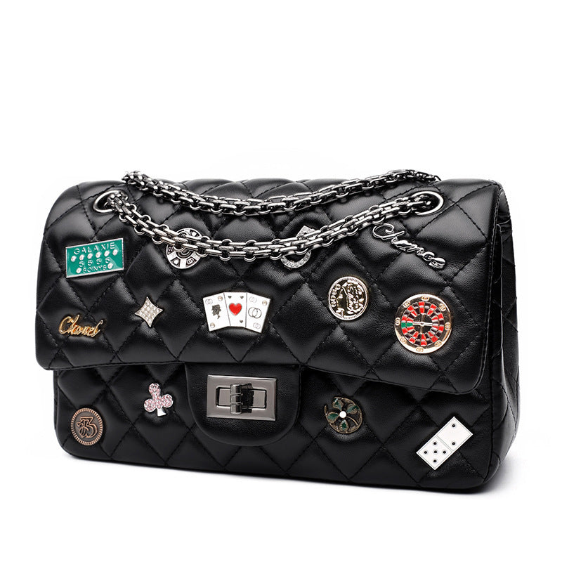 Women's Fashionable Classic Style Diamond Badge Chain Shoulder Bags