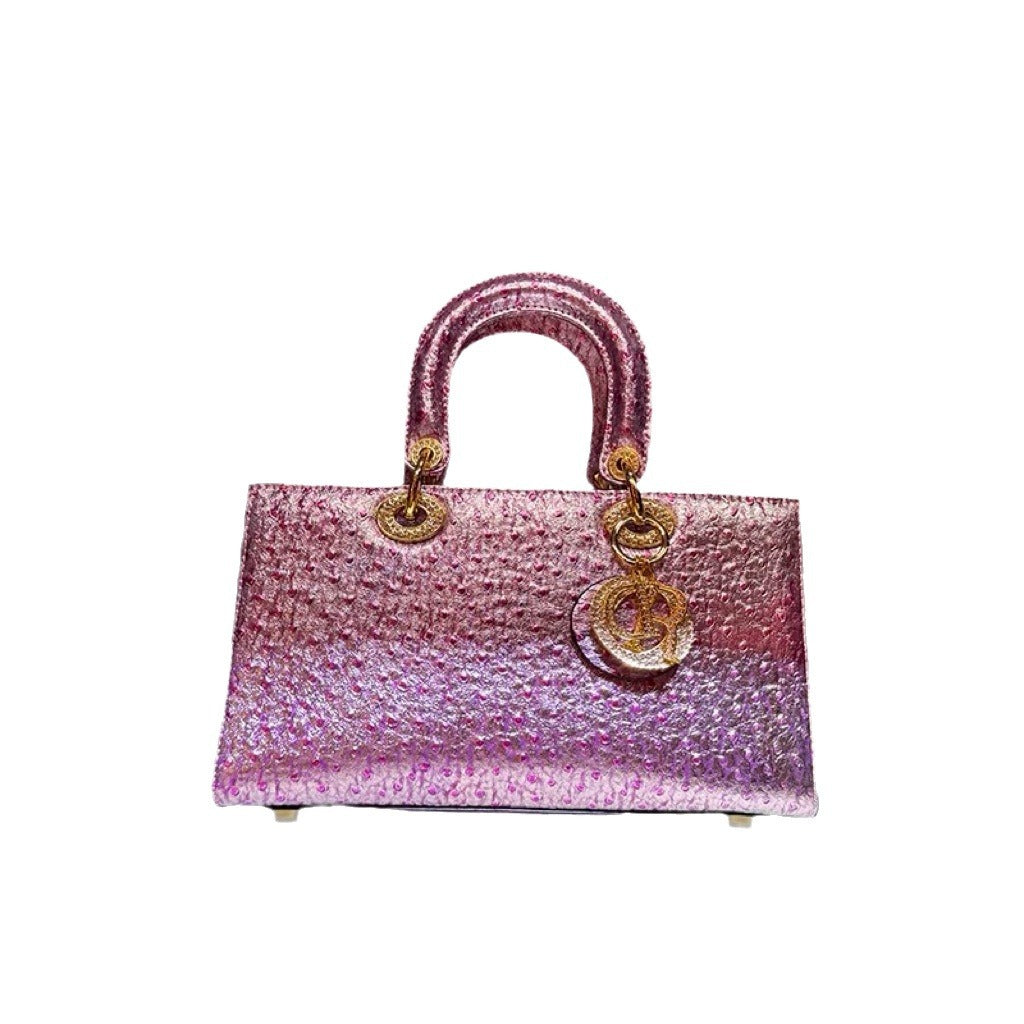 Women's High-grade Genuine Leather Ostrich Grain Portable Diana Shoulder Bags