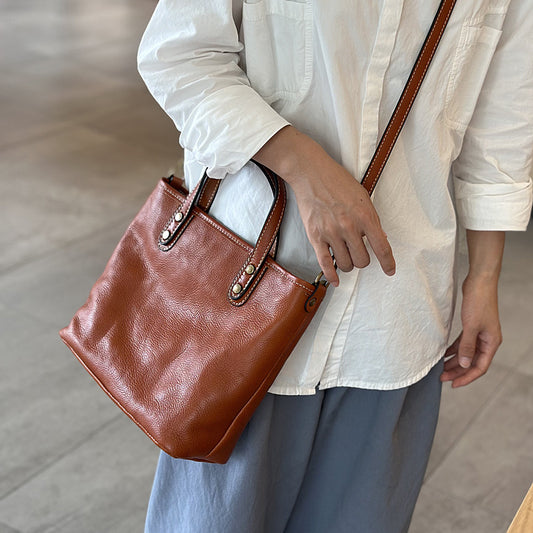 Women's Layer Vegetable Tanning Leather Retro Minimalist Handbags