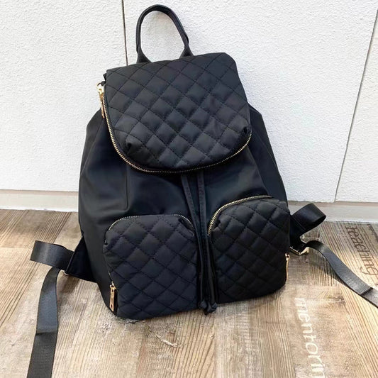 Women's Large Capacity Flip Drawstring Rhombus Nylon Backpacks