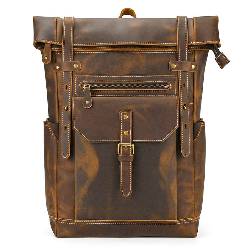 Men's Crazy Horse Leather Top Layer Cowhide Backpacks