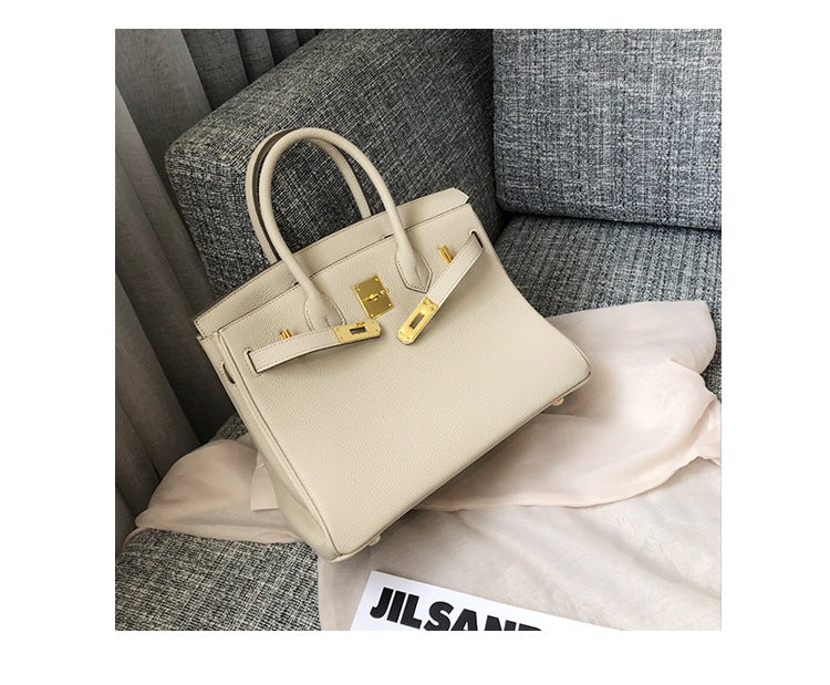 Women's Layer Litchi Pattern Cattlehide Leather Fashion Leisure Commute Handbags