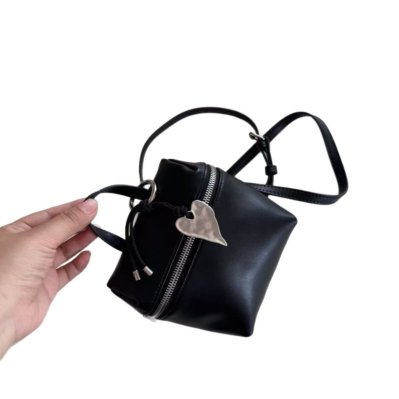 Women's Style Niche Cowhide Lunch Box Love Leather Charm Crossbody Bags