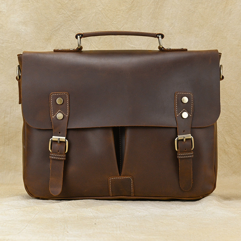 Men's Leather Retro Cowhide Crazy Horse Inch Men's Handbags