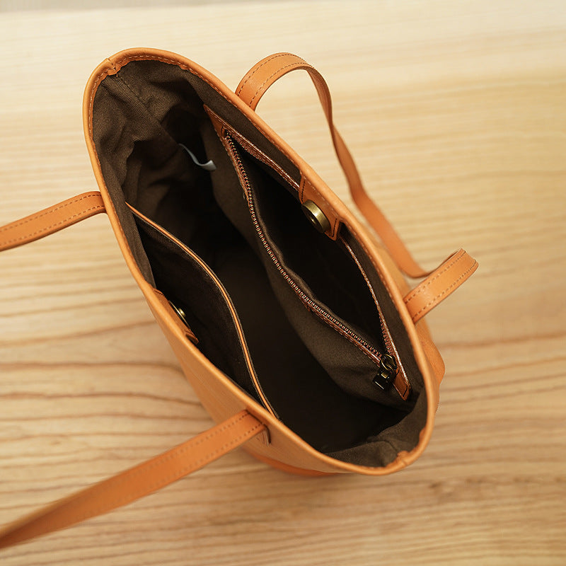 Women's High-grade Genuine Leather Retro Large Capacity Underarm Bucket Bags