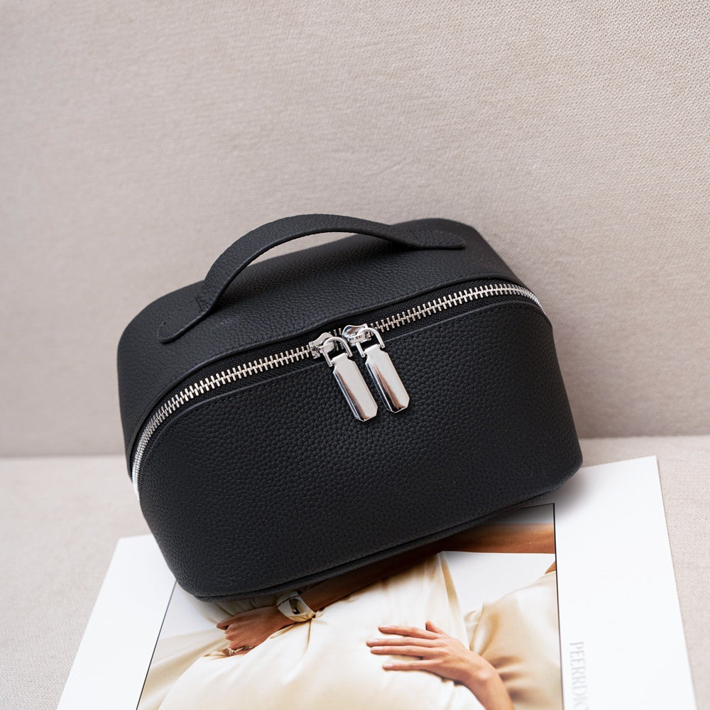 Cowhide Simple Style Large Capacity Wash Portable Cosmetic Bags