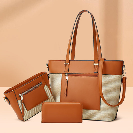 Pretty Color Matching Woven Three-piece Set Tote Bags