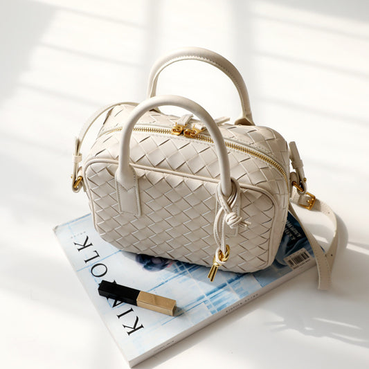 Women's Box Handmade Genuine Leather Hand-woven Commuter Small Square Bags