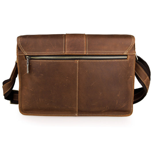 Men's Style Retro Crazy Horse Leather Horizontal Men's Messenger Bags