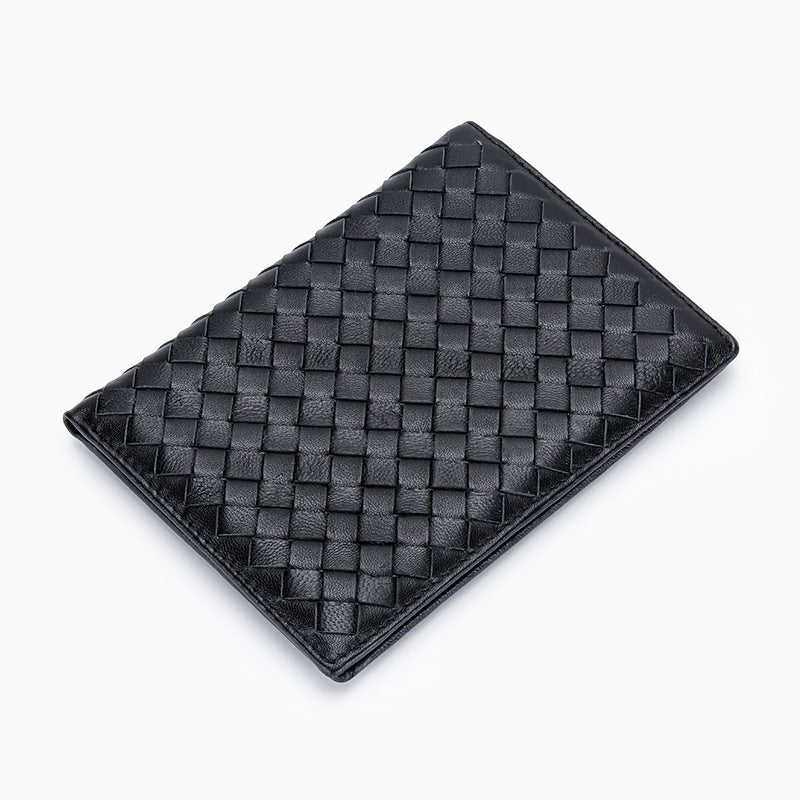 Women's Sheepskin Woven Passport Genuine Leather Document Card Holder