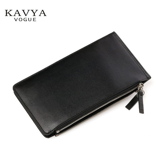Men's Order Long Genuine Leather Clamp Double Zipper Card Holder