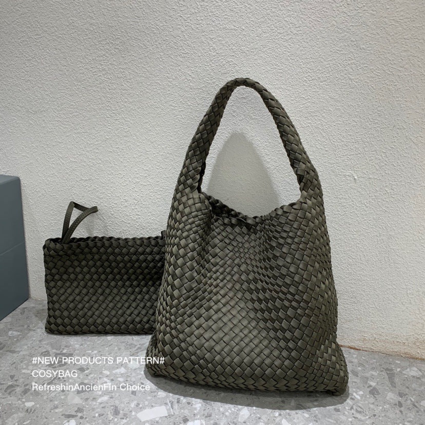 Women's Hand-woven Large Capacity Totes Simple Single Underarm Nylon Bags