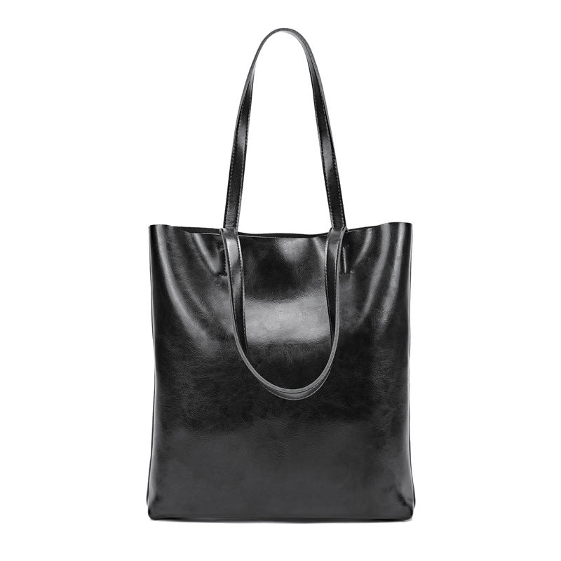 Women's Capacity Oil Wax Leather Vertical Genuine Tote Bags