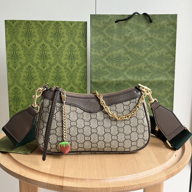 Women's Strawberry Underarm Mahjong Mini Canvas Chain Armpit Bags
