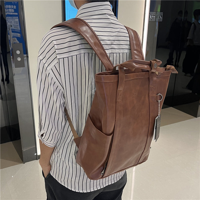 Men's Three Boxes Fashion Soft Leather Male Backpacks