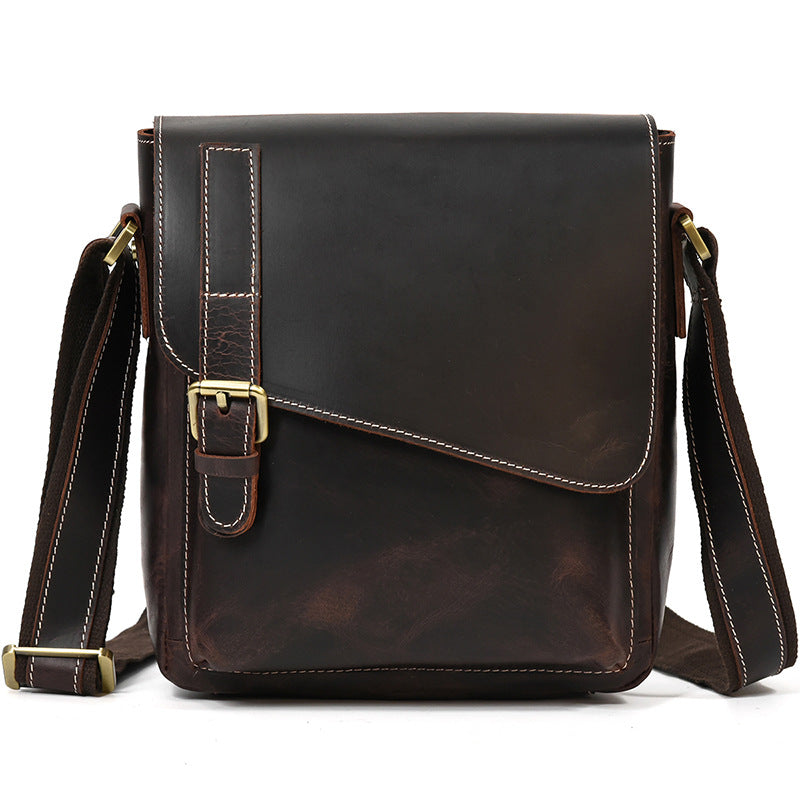 Men's Leather Crazy Horse Flap Top Layer Men's Shoulder Bags