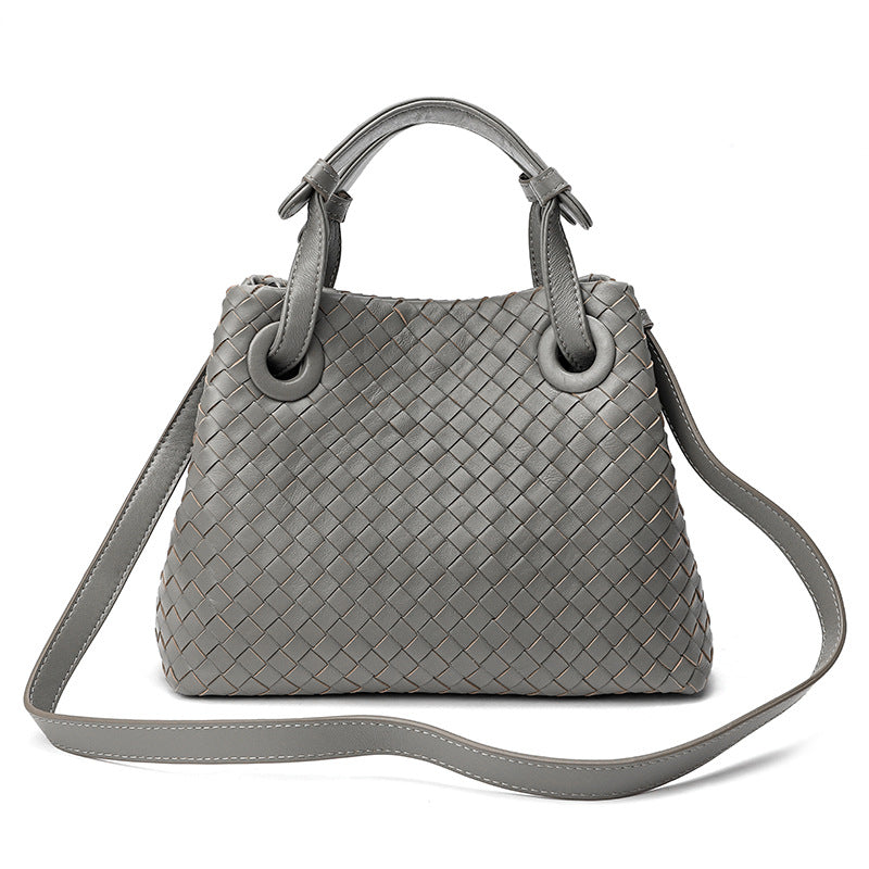 Women's Large Capacity Leather Lambskin Woven Size Bags