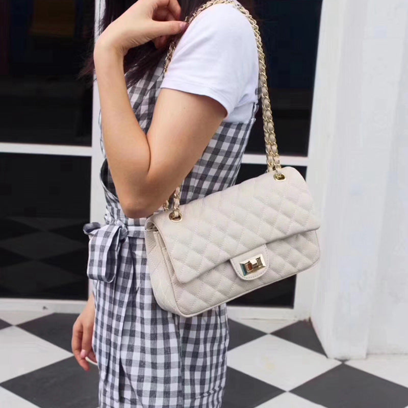 Style Diamond Check Top Layer Cowhide Bags