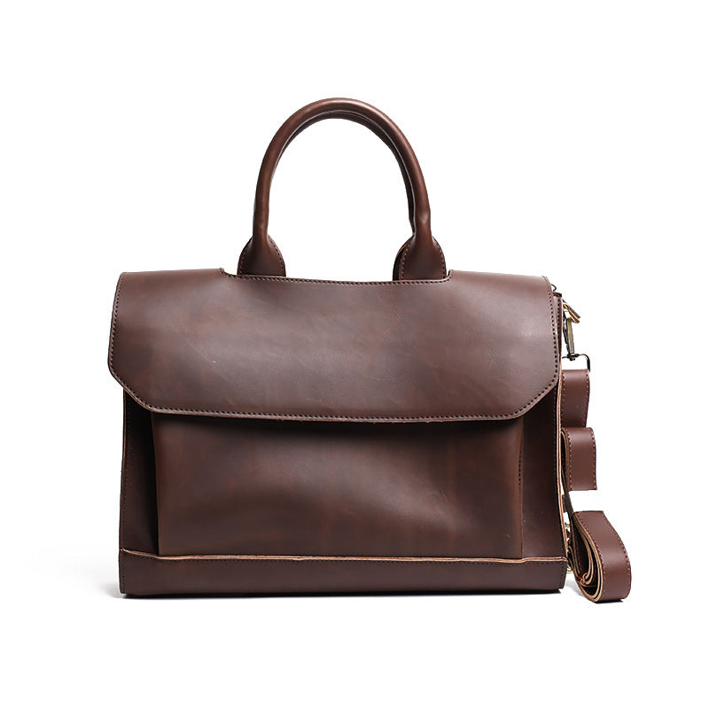 Men's Retro Crazy Horse Leather Business Large Men's Handbags