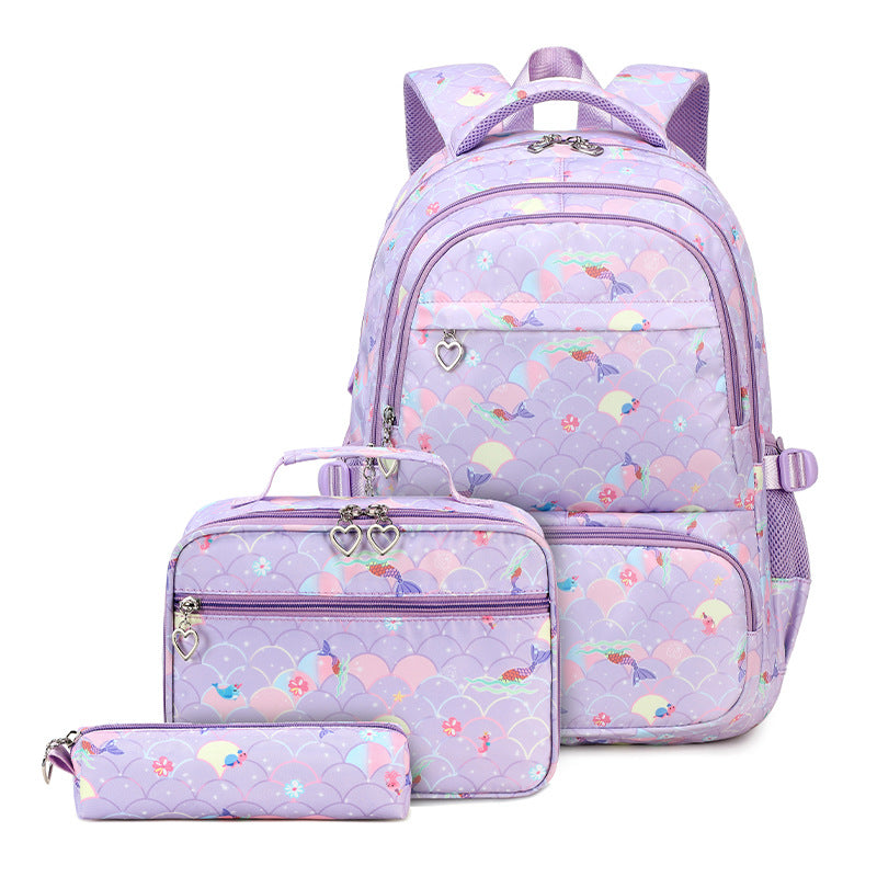 Three-piece Primary Female Marine Elements Printing Elementary School Students' Schoolbags
