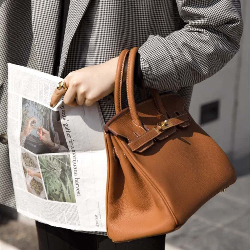 Women's Layer Litchi Pattern Cattlehide Leather Fashion Leisure Commute Handbags