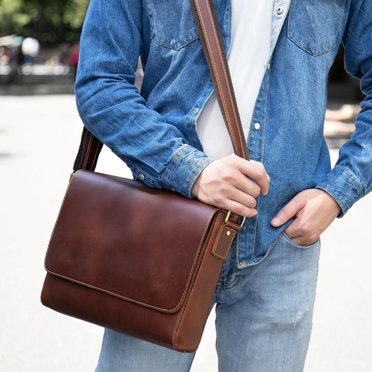 Men's Leather Retro Handmade Leisure Crazy Horse Men's Messenger Bags