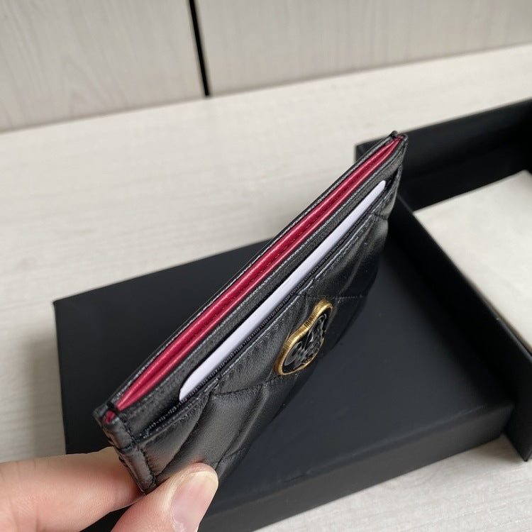 Rhombus Classic Style Sheepskin Zipper Genuine Card Holder