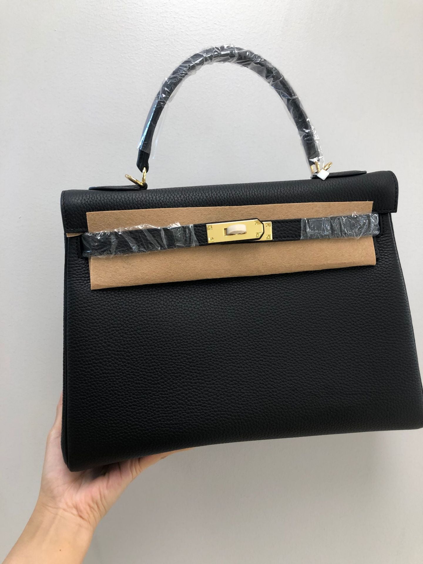 Women's Quality Kelly Lychee Pattern Calfskin Portable Crossbody Bags