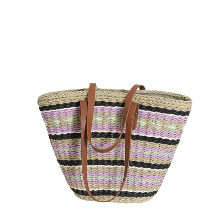 Women's Striped Straw Elegant Portable Woven Seaside Shoulder Bags
