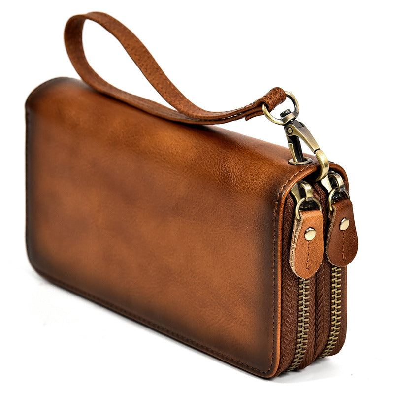 Men's Leather Crazy Horse Long Double Layer Bags