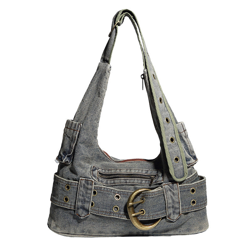 Women's Retro Hot Underarm Niche Washed Denim Armpit Bags