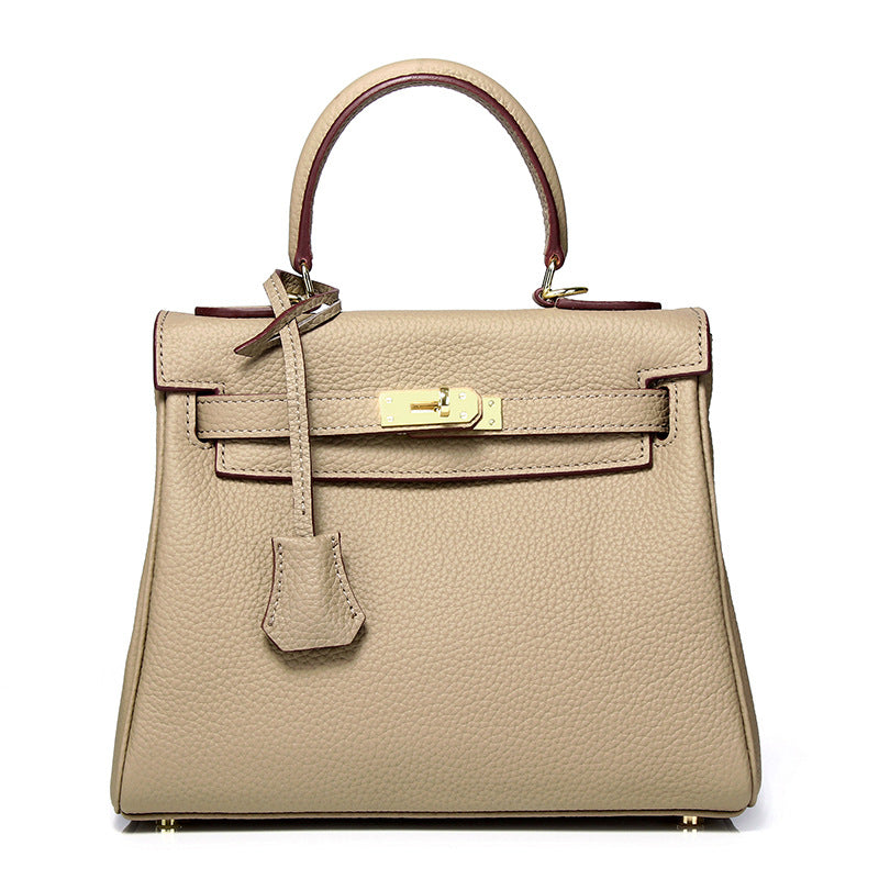 Women's First Layer Cowhide Kelly Litchi Grain Cow Leather Handbags